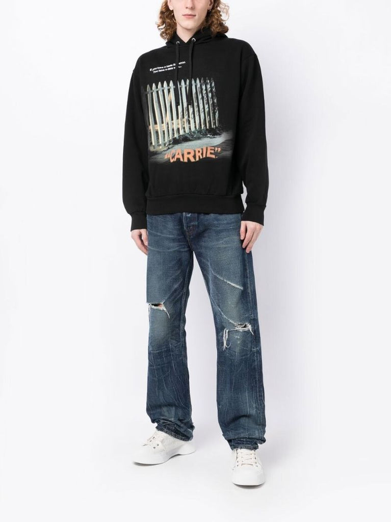 Black Carrie Print Cotton Hoodie