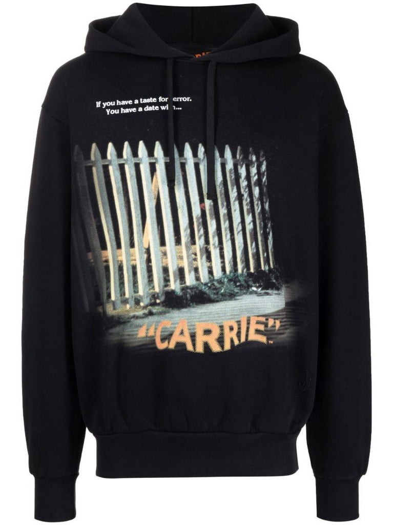 Black Carrie Print Cotton Hoodie