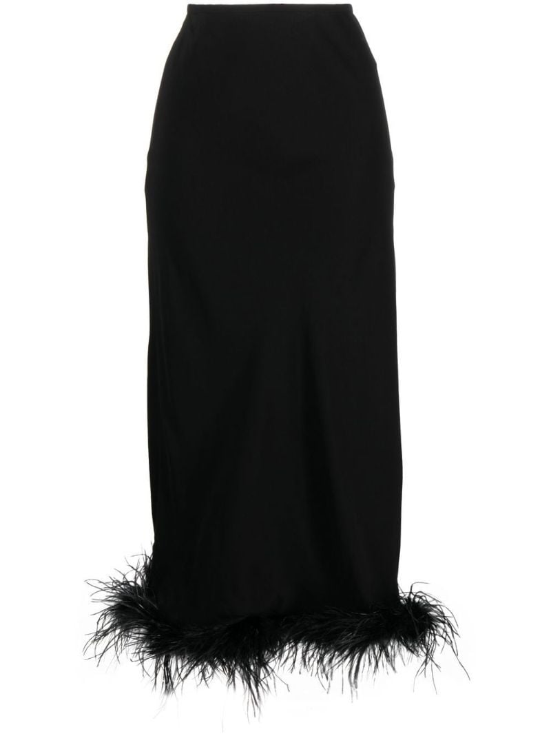 Black Kelly Feather Trim Midi Skirt