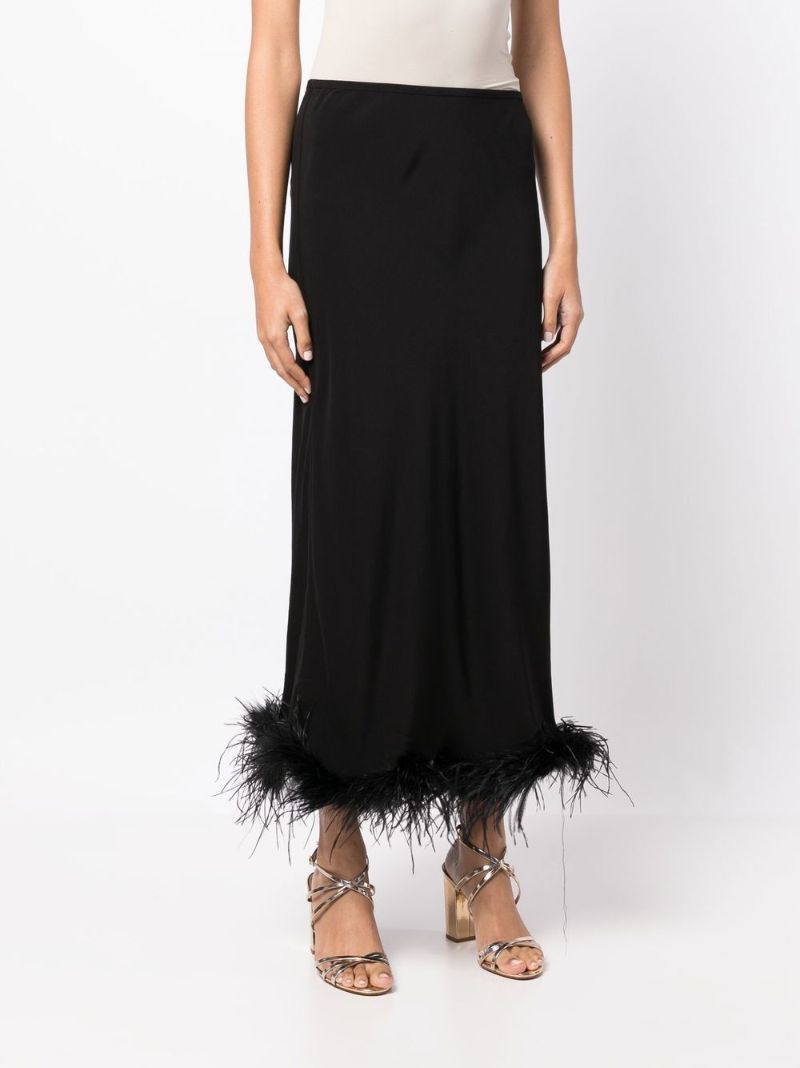 Black Kelly Feather Trim Midi Skirt