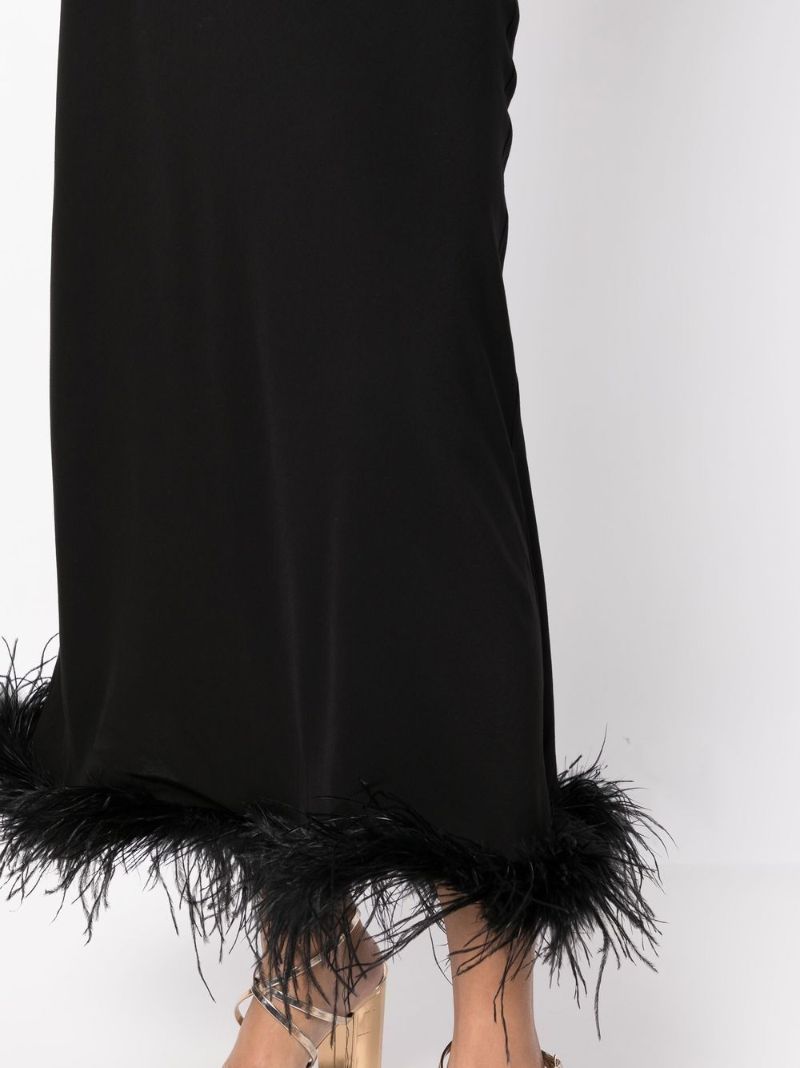 Black Kelly Feather Trim Midi Skirt