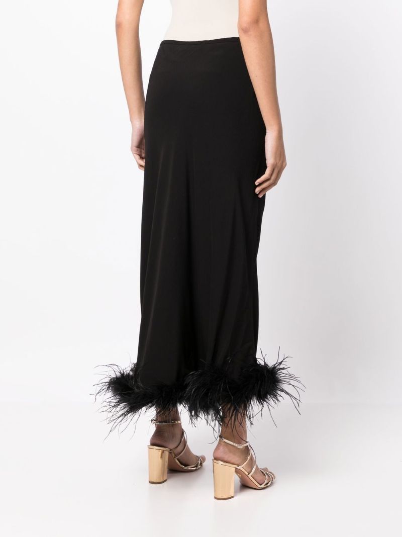 Black Kelly Feather Trim Midi Skirt