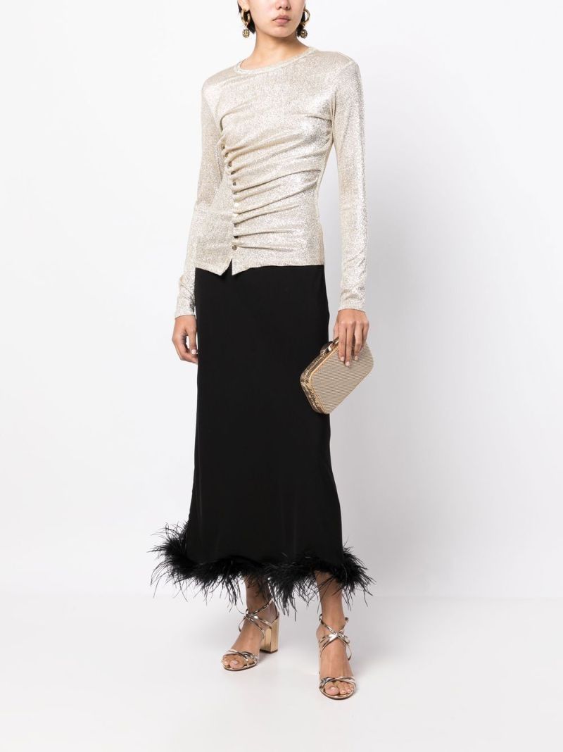 Black Kelly Feather Trim Midi Skirt
