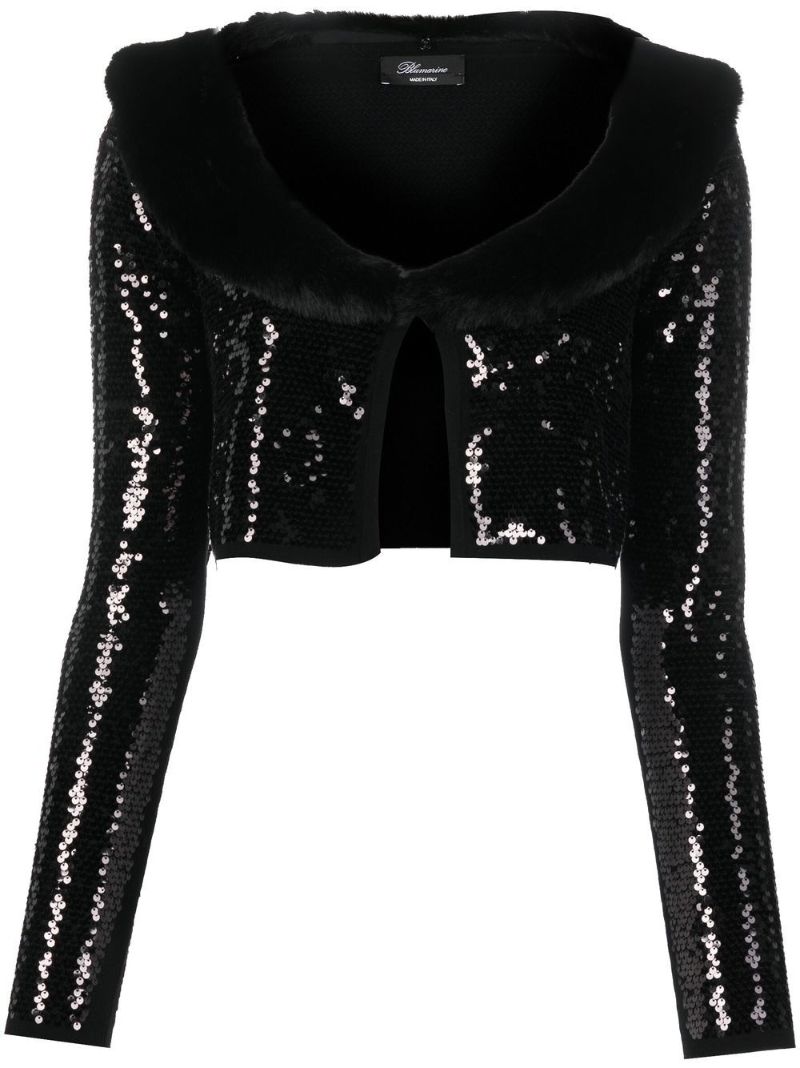 Black Sequin-embellished Cropped Cardigan