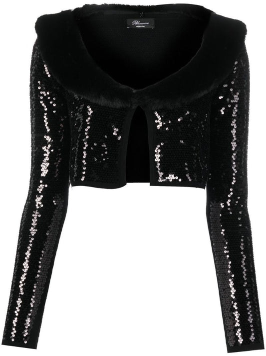 Black Sequin-embellished Cropped Cardigan