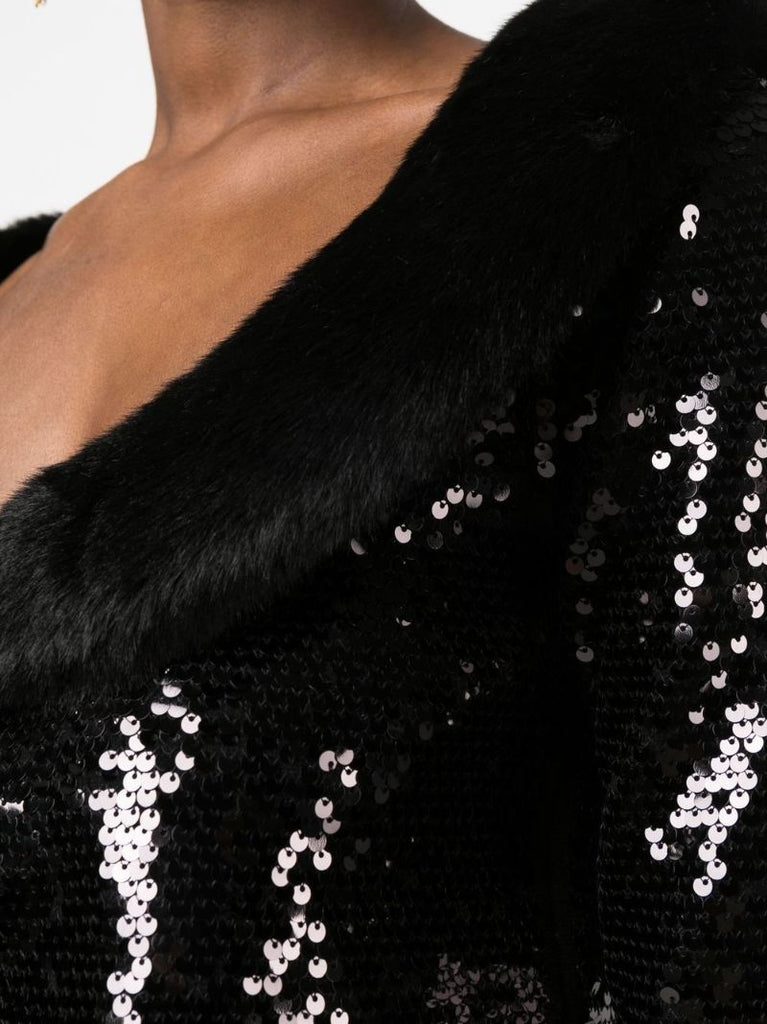 Black Sequin-embellished Cropped Cardigan