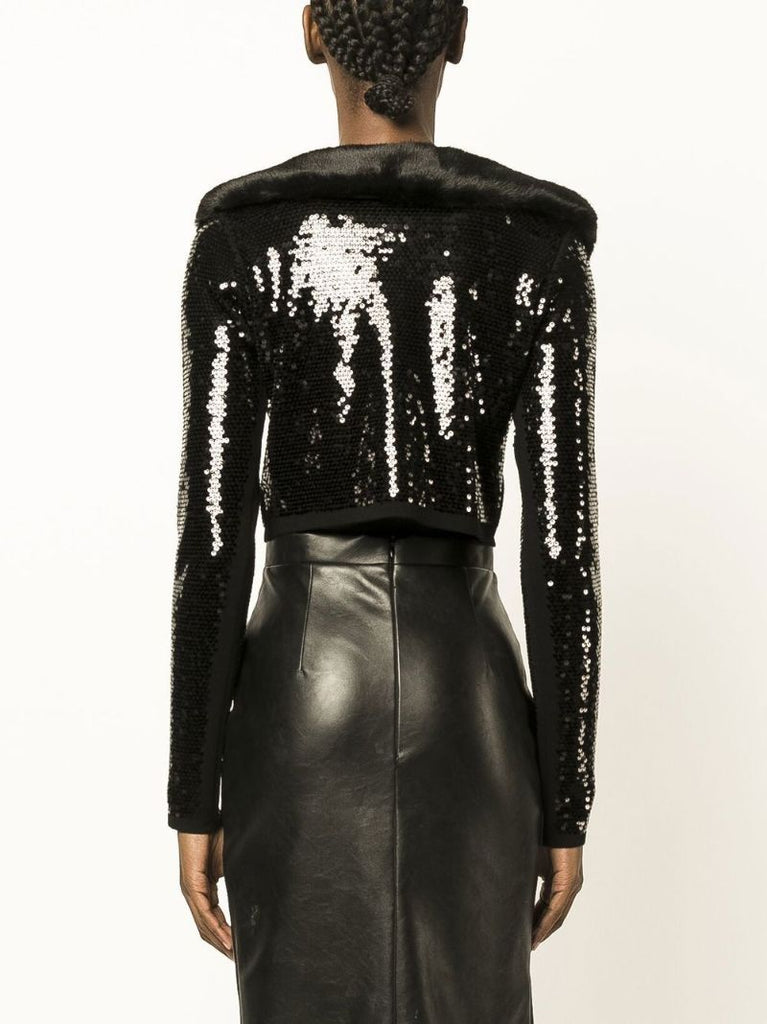 Black Sequin-embellished Cropped Cardigan