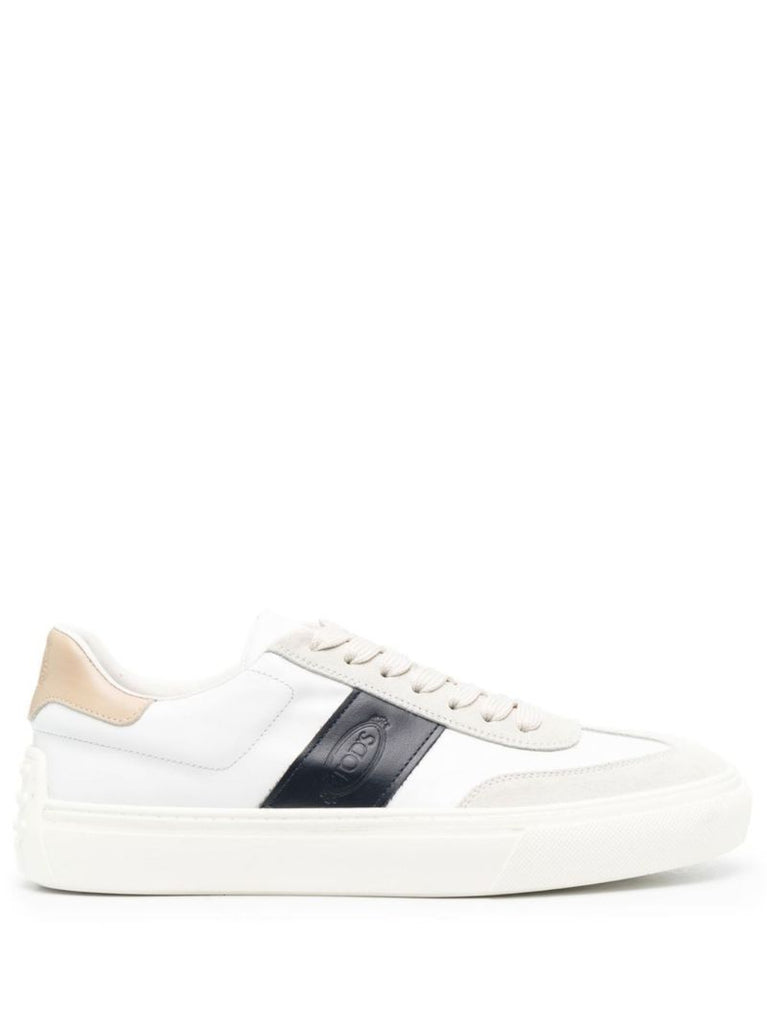 White Debossed-logo Panelled Leather Sneakers