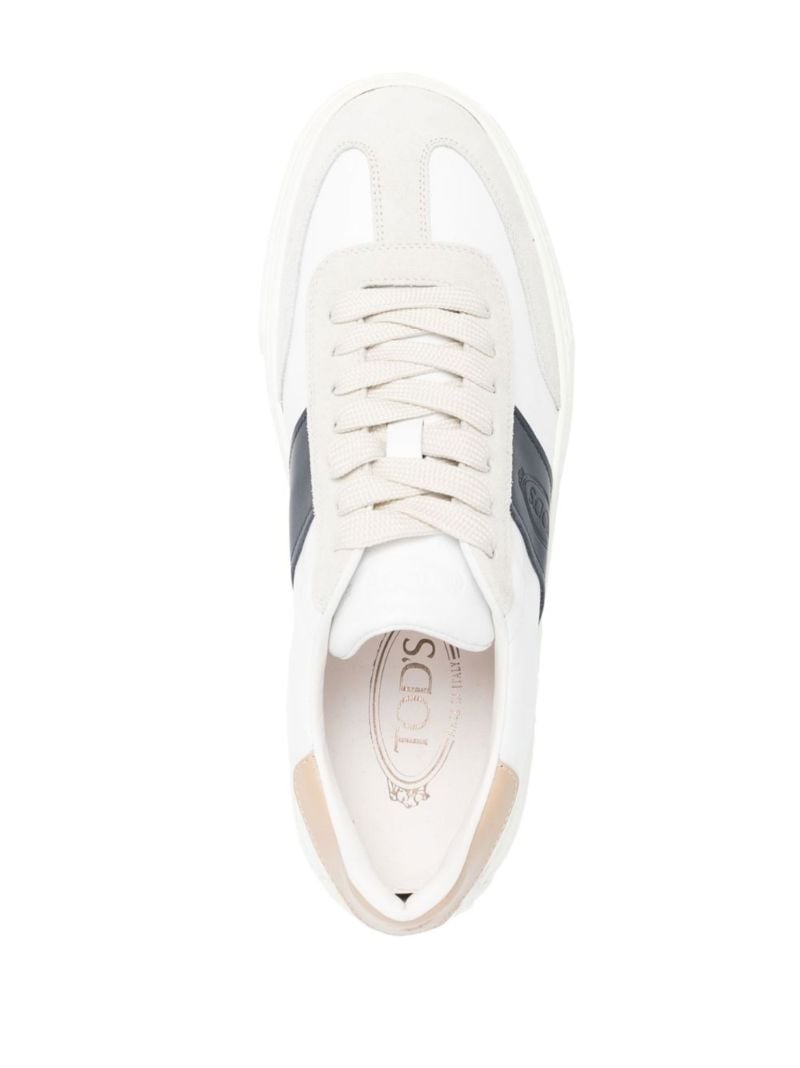 White Debossed-logo Panelled Leather Sneakers
