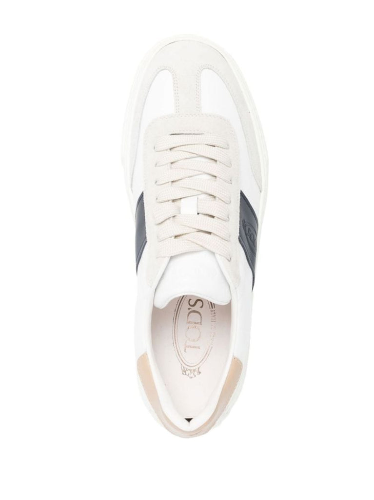 White Debossed-logo Panelled Leather Sneakers