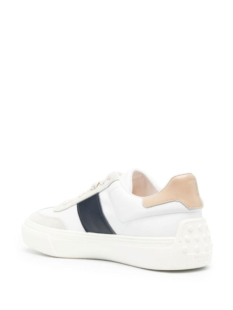 White Debossed-logo Panelled Leather Sneakers