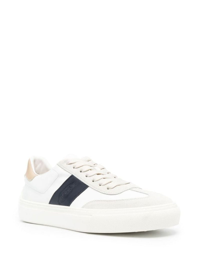 White Debossed-logo Panelled Leather Sneakers