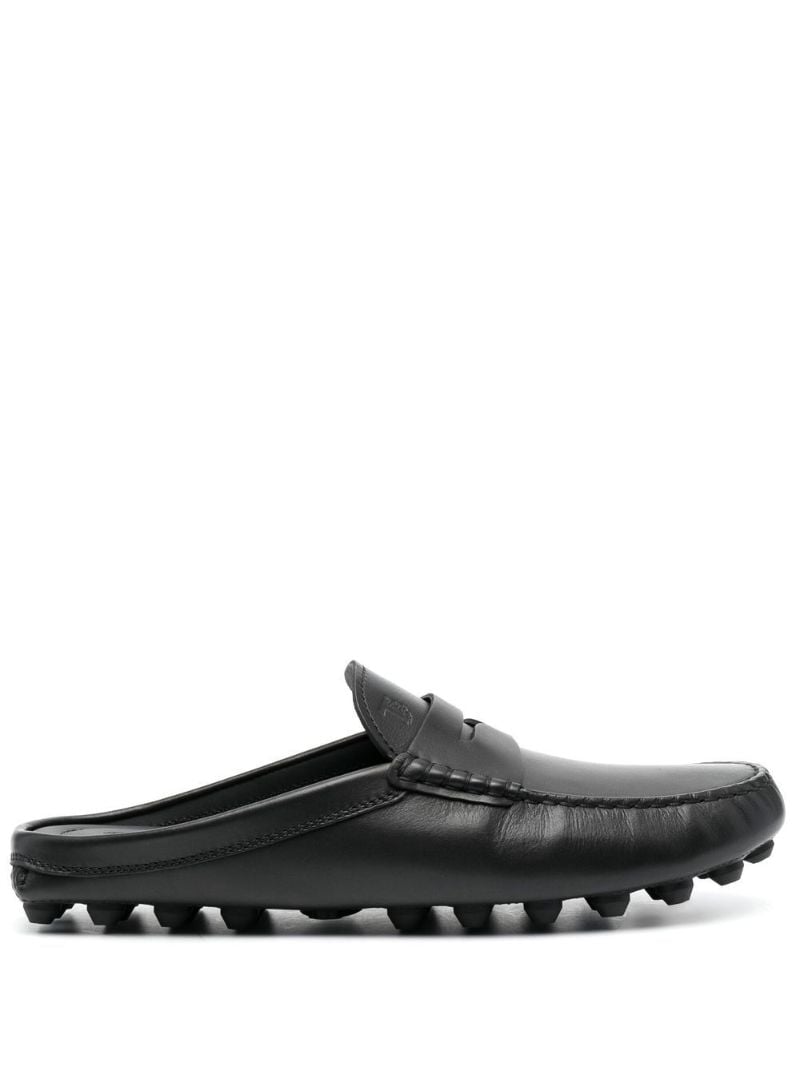 Black Gommino Bubble Leather Mules