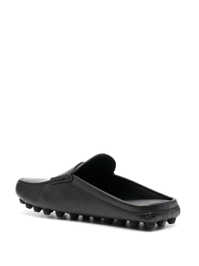 Black Gommino Bubble Leather Mules