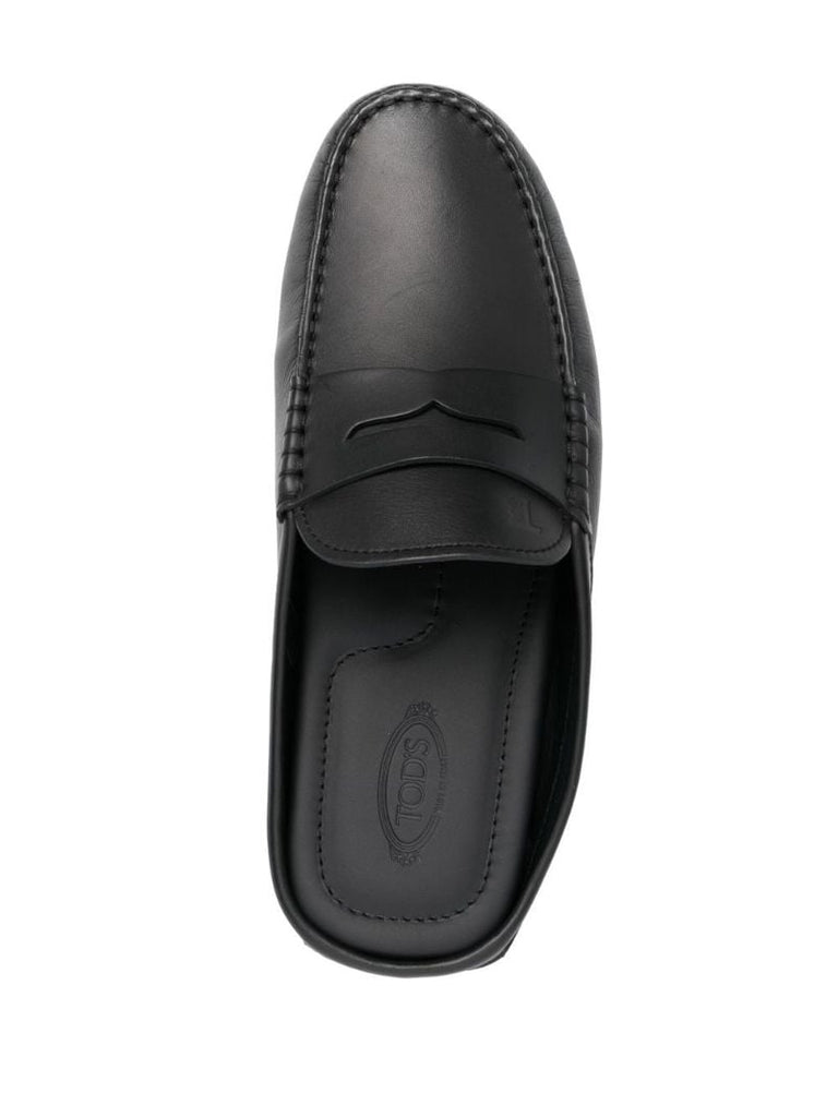 Black Gommino Bubble Leather Mules