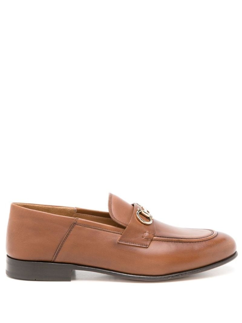 Brown Gancini Leather Loafers