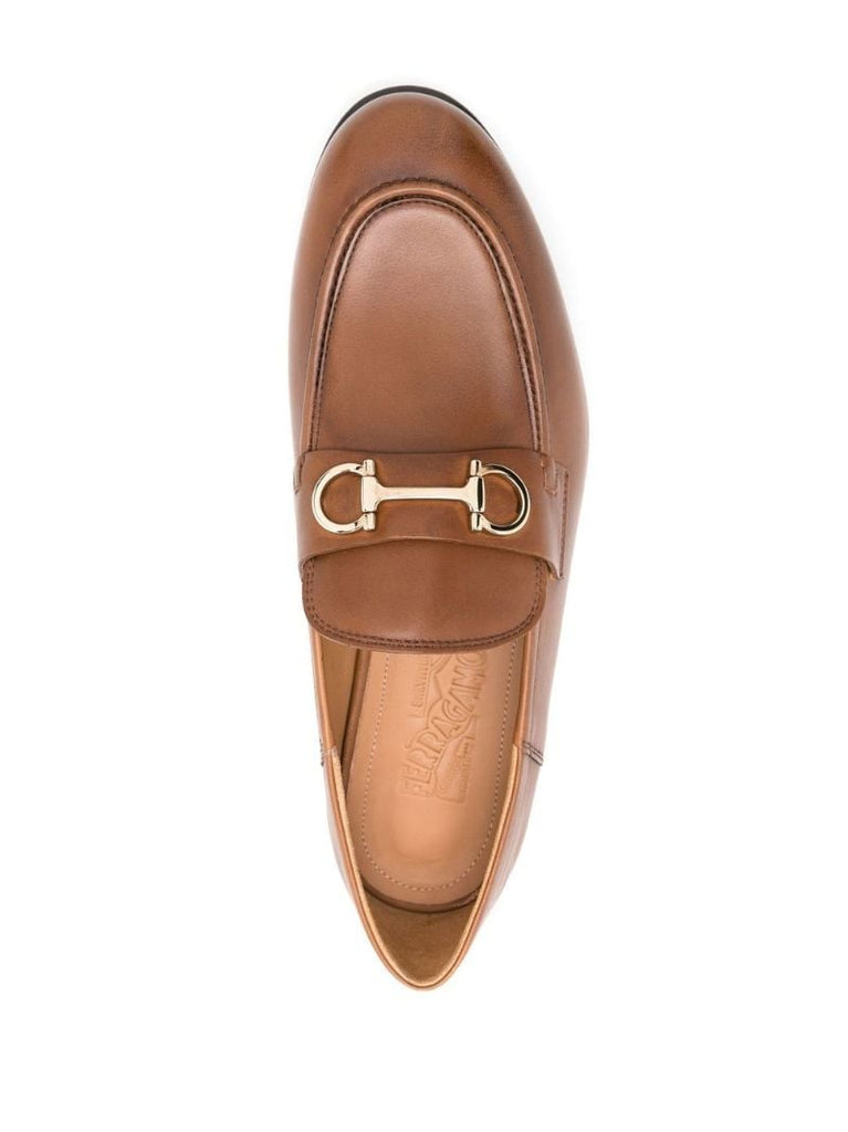 Brown Gancini Leather Loafers