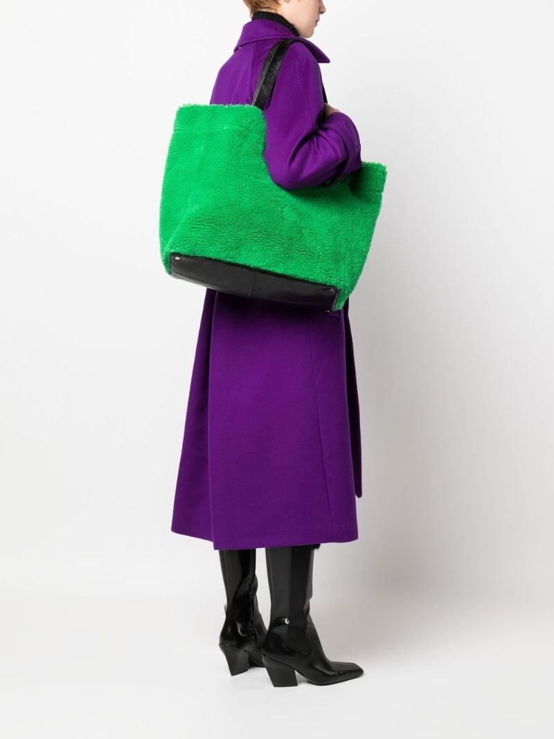 Green Faux-shearling Tote Bag