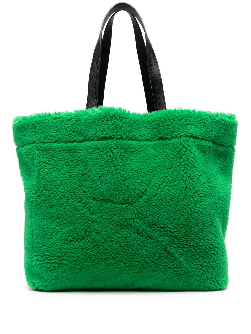 Green Faux-shearling Tote Bag