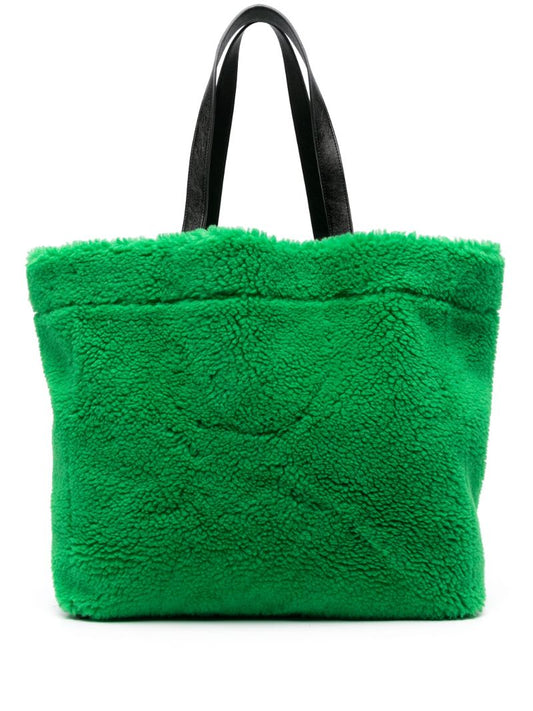 Green Faux-shearling Tote Bag