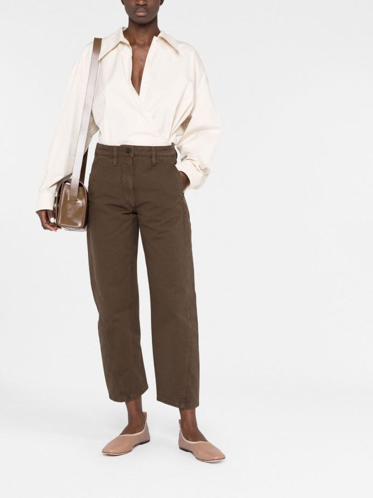 Brown Cropped Straight Leg Trousers
