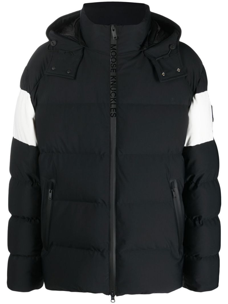 Black Logo Plaque Hooded Padded Jacket