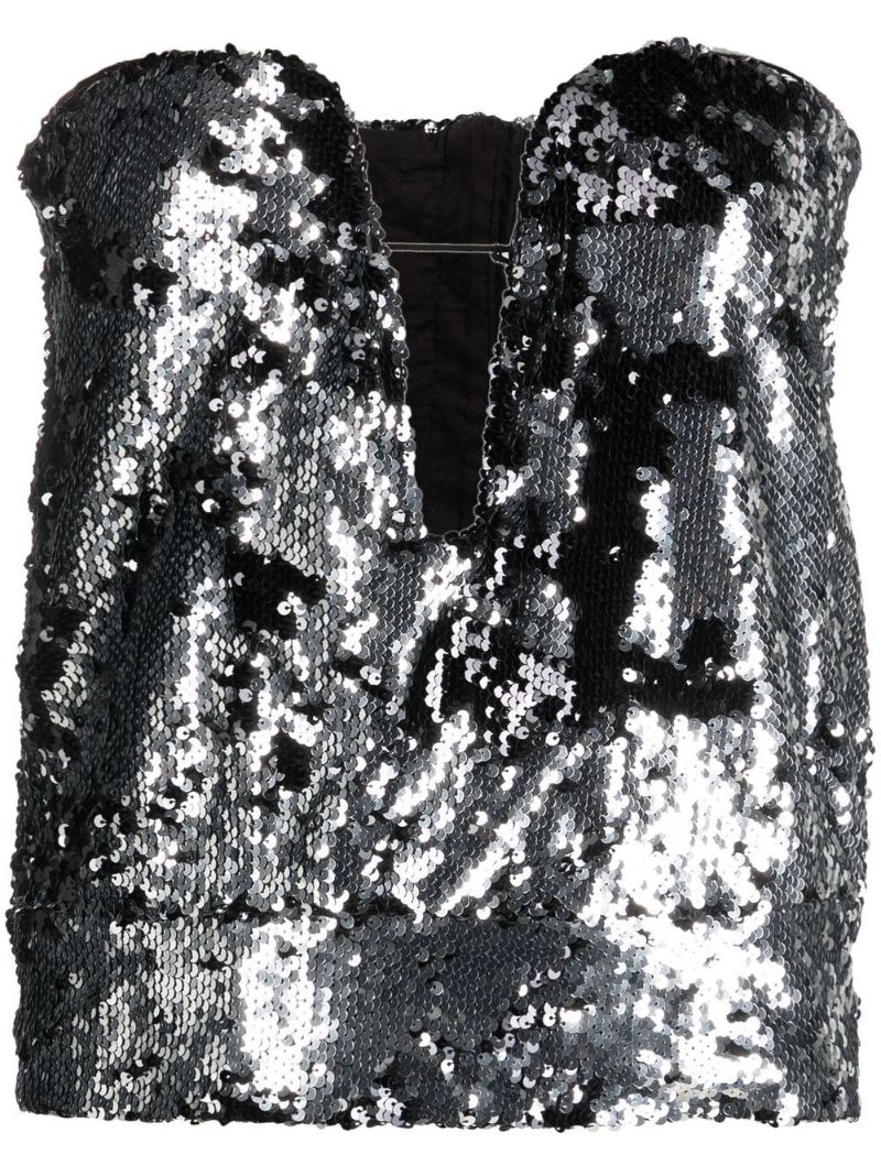 Grey Sequin-embellished Top