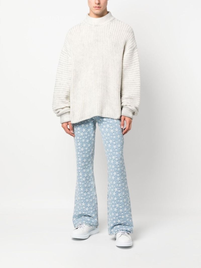 Blue Jacquard Star Pattern Flared Jeans