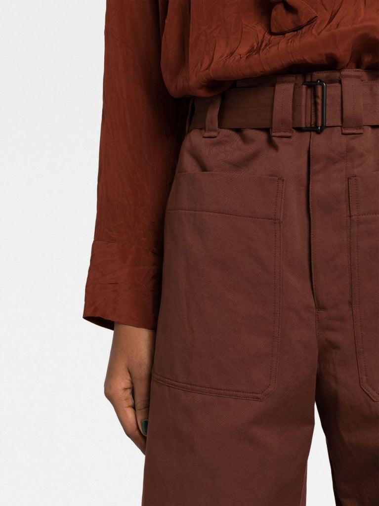 Brown Belted Wide-leg Trousers