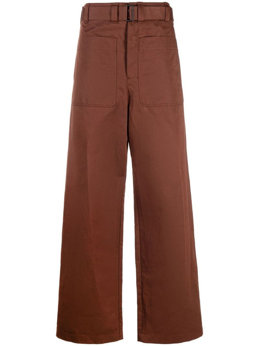 Brown Belted Wide-leg Trousers