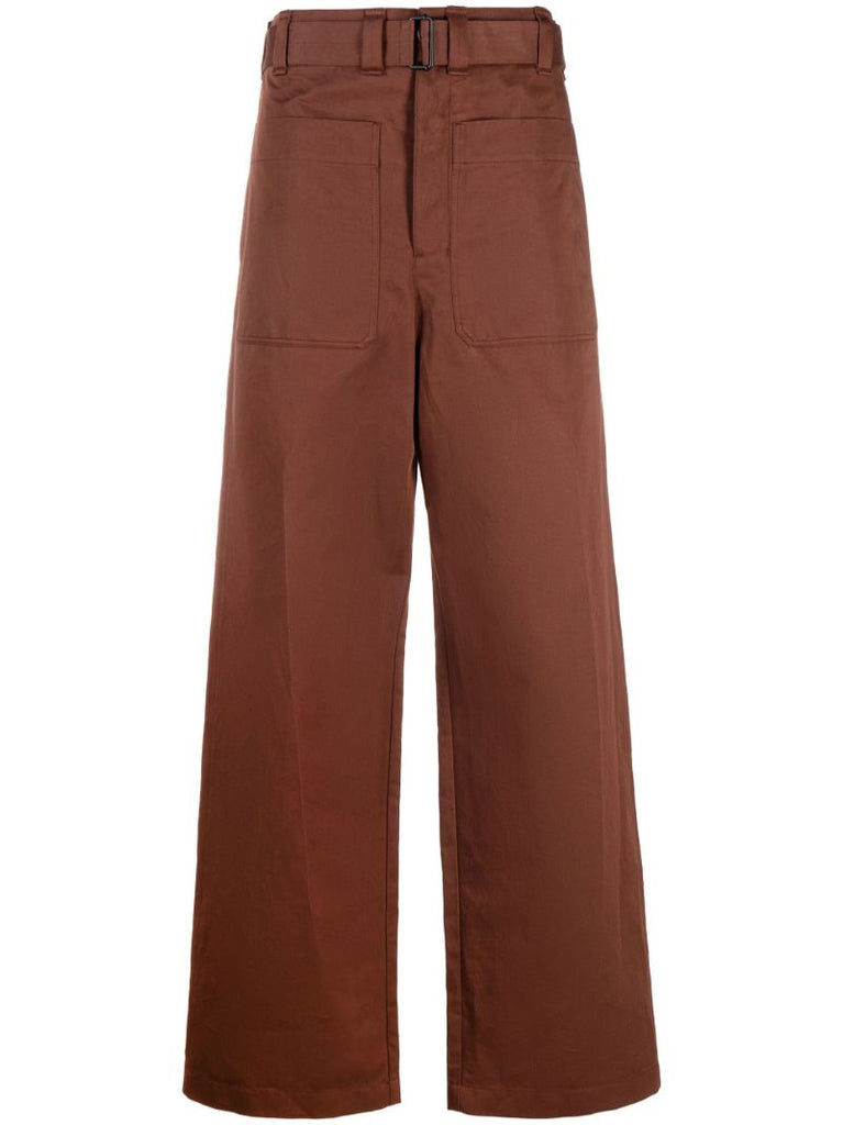 Brown Belted Wide-leg Trousers