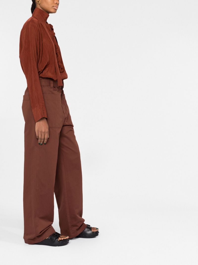 Brown Belted Wide-leg Trousers