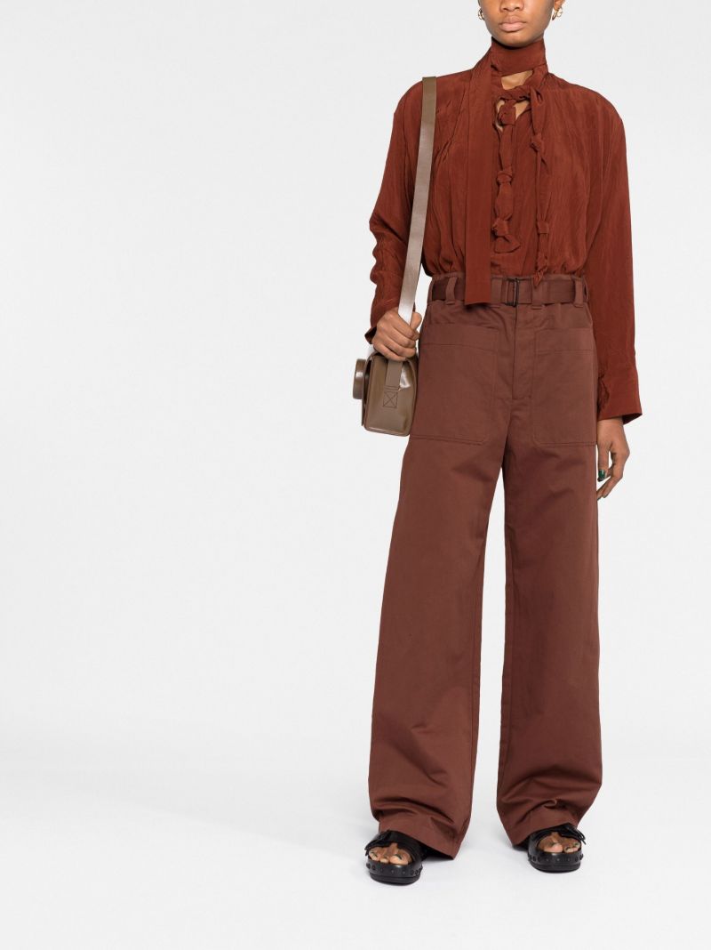 Brown Belted Wide-leg Trousers