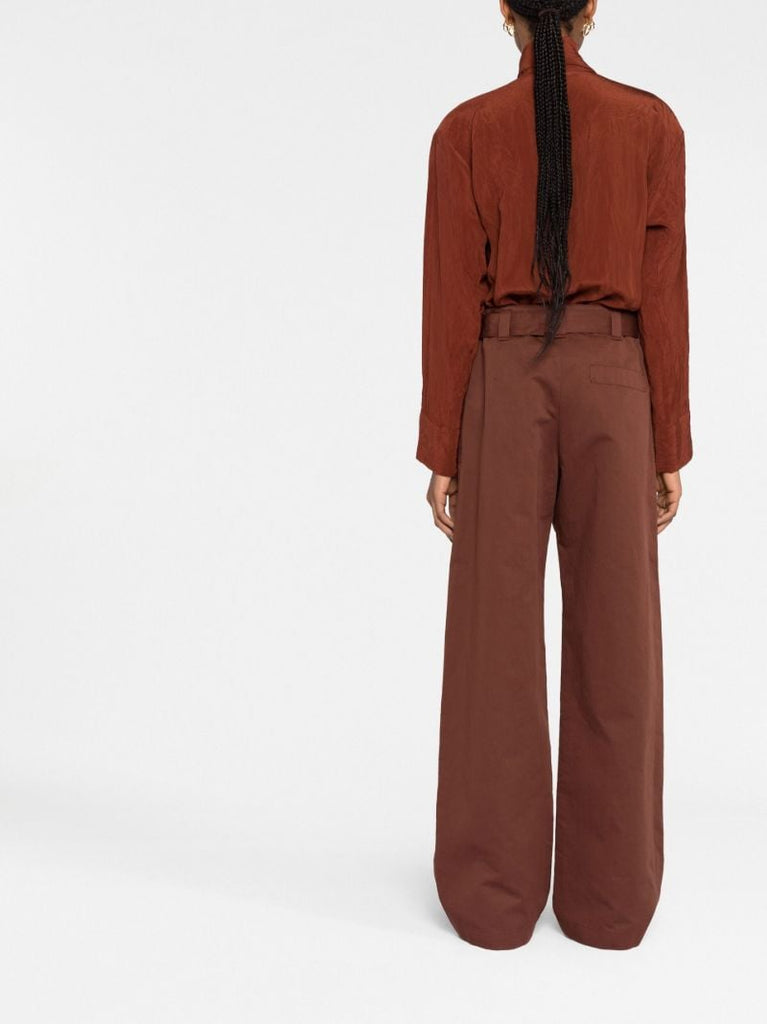 Brown Belted Wide-leg Trousers