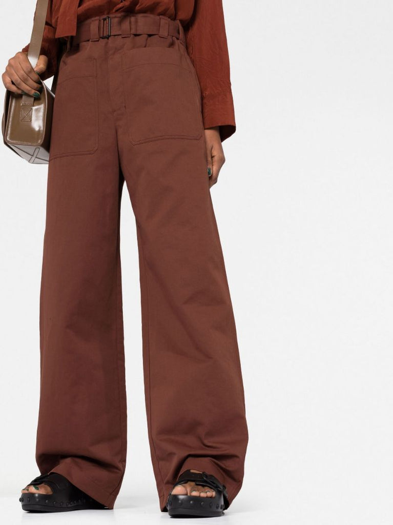 Brown Belted Wide-leg Trousers