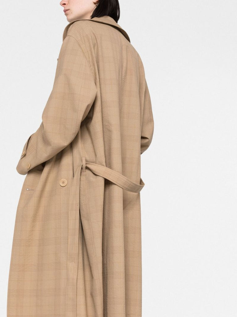 Neutral Check Double-breasted Wool Coat