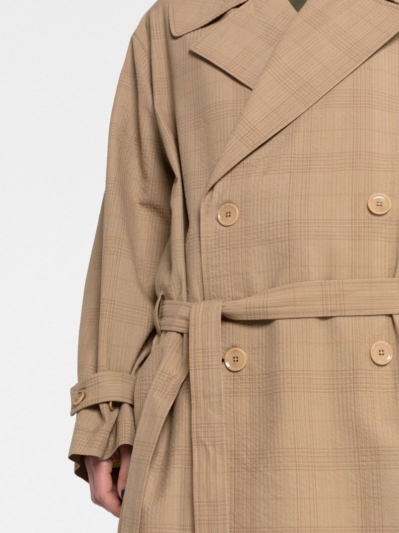 Neutral Check Double-breasted Wool Coat