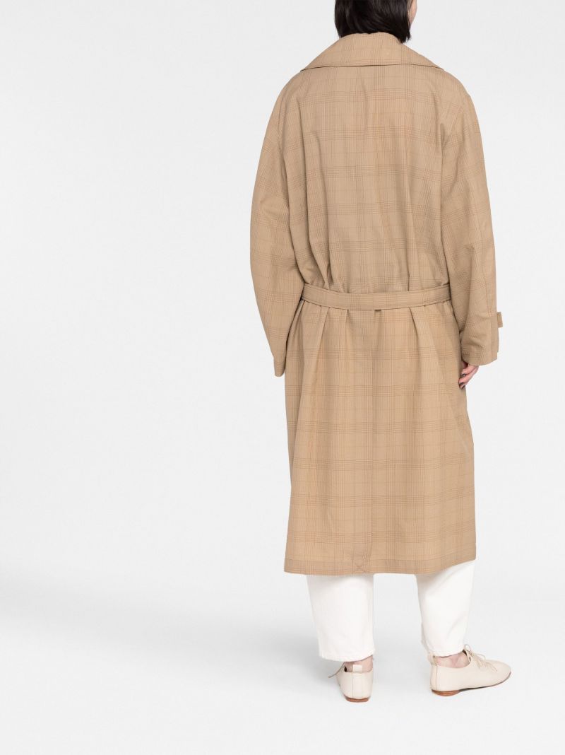 Neutral Check Double-breasted Wool Coat