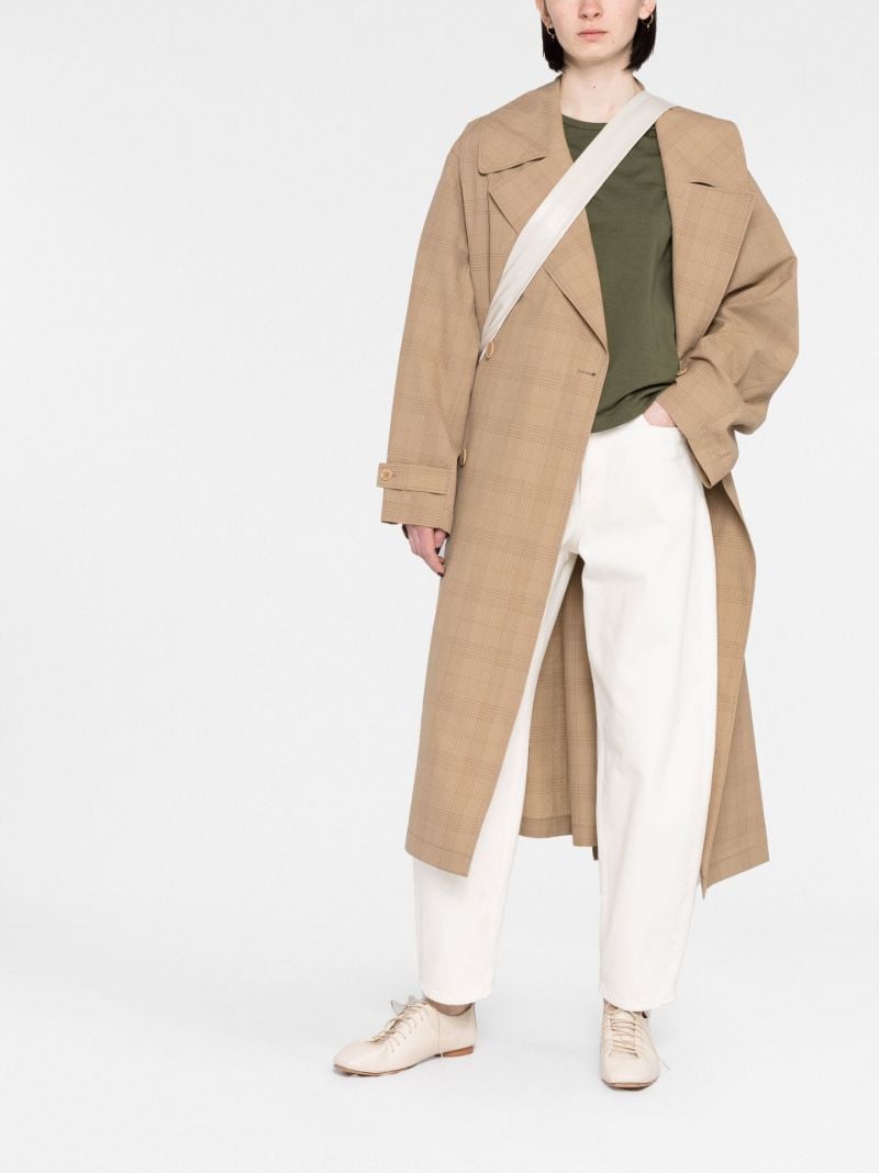 Neutral Check Double-breasted Wool Coat
