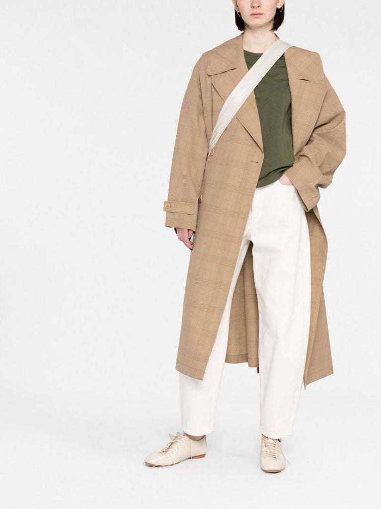 Neutral Check Double-breasted Wool Coat