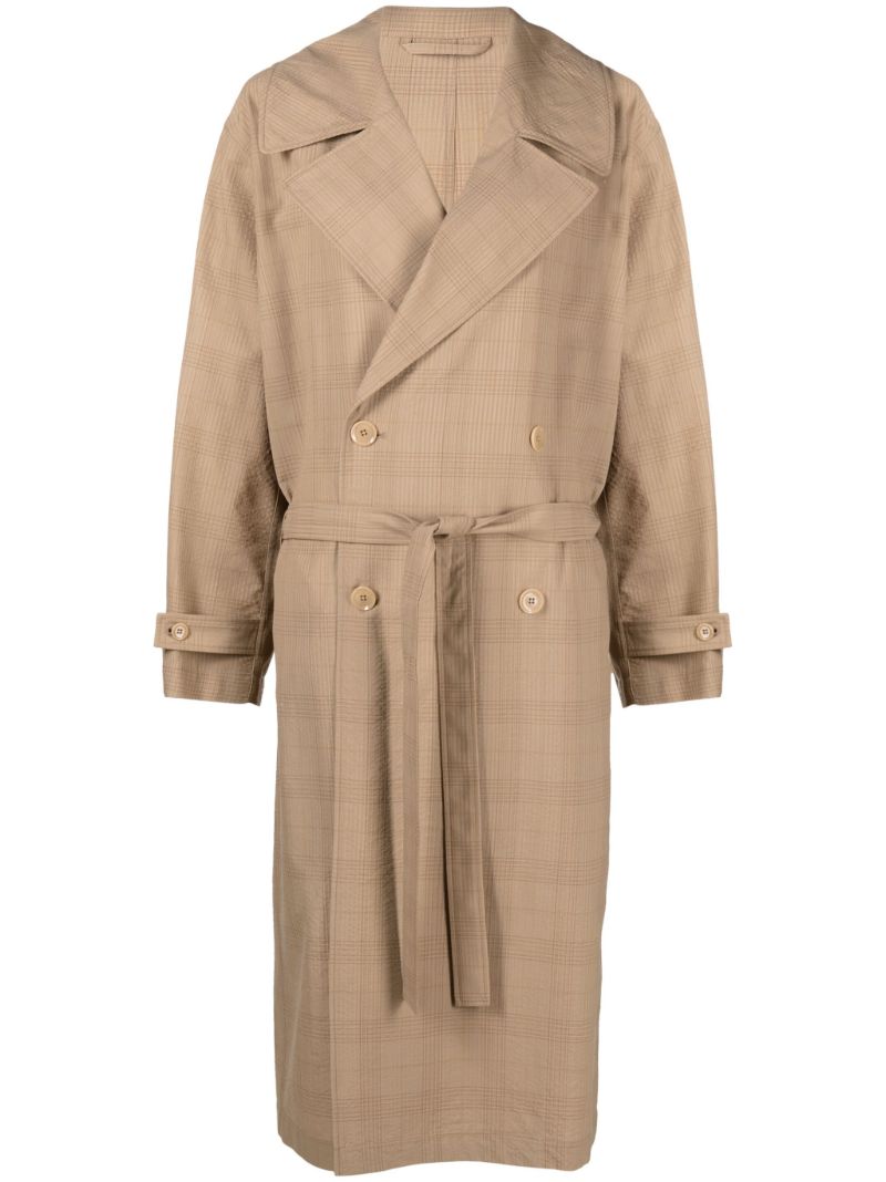 Neutral Check Double-breasted Wool Coat
