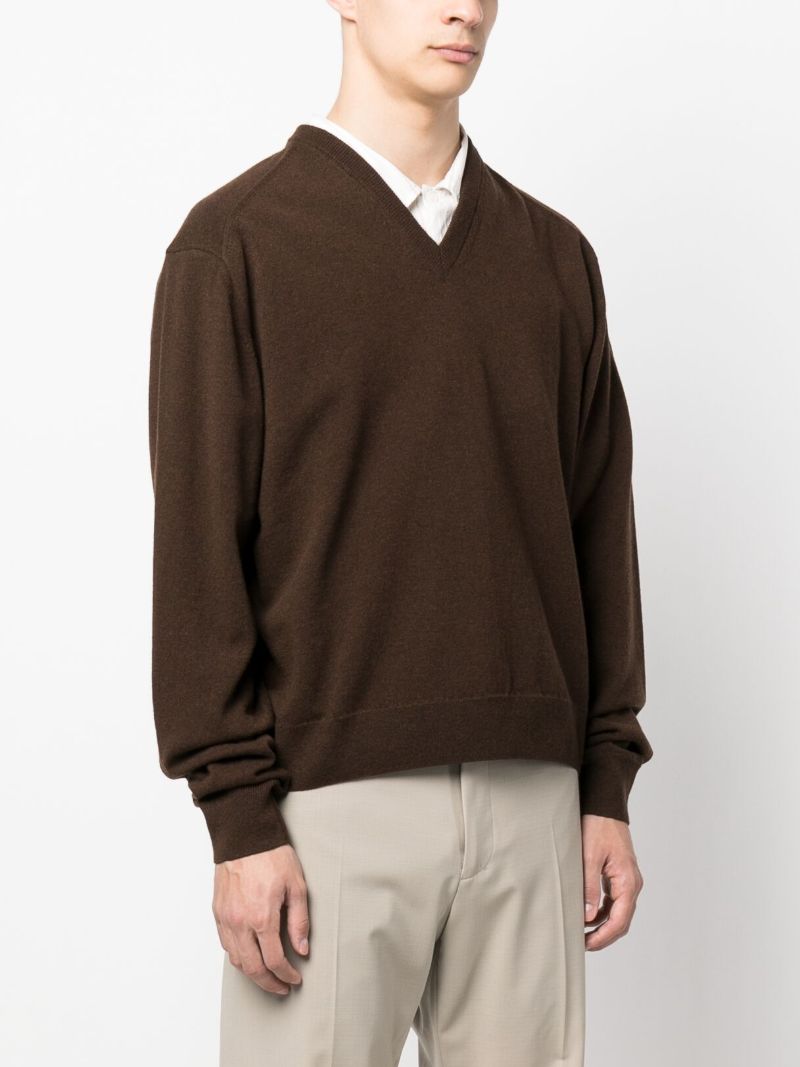 Brown V-neck Wool Sweater