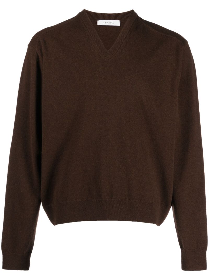 Brown V-neck Wool Sweater