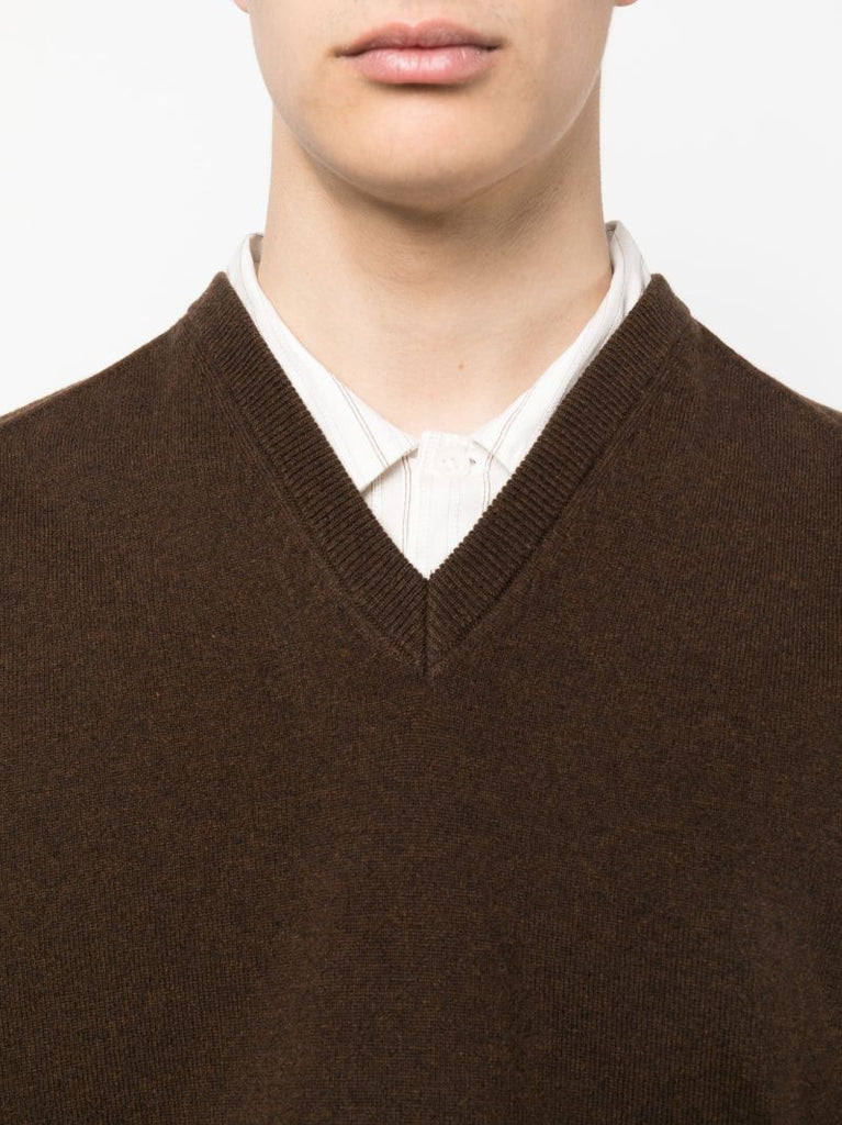 Brown V-neck Wool Sweater