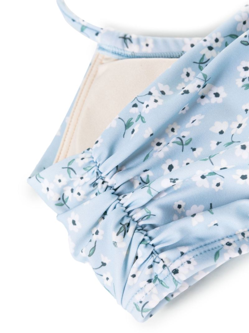 Blue Floral-print Bikini Top