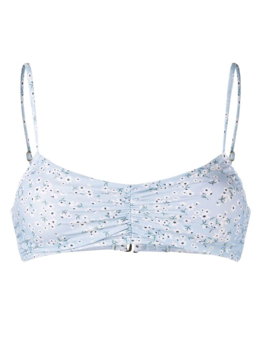 Blue Floral-print Bikini Top