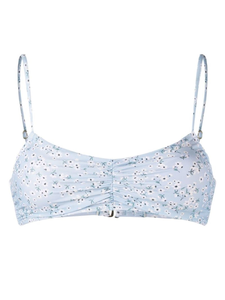 Blue Floral-print Bikini Top