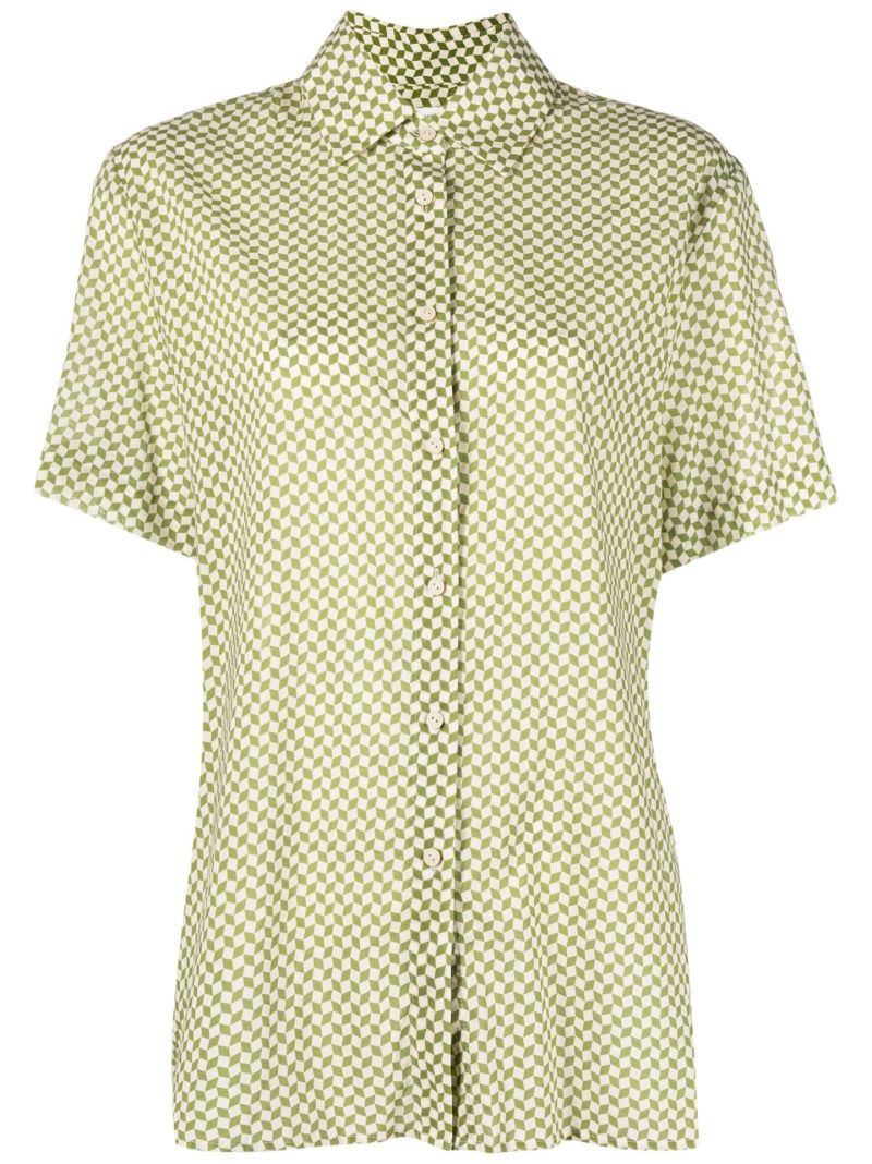 Green Checkerboard Cotton Print Shirt