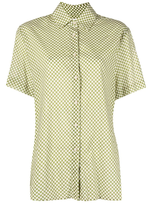 Green Checkerboard Cotton Print Shirt