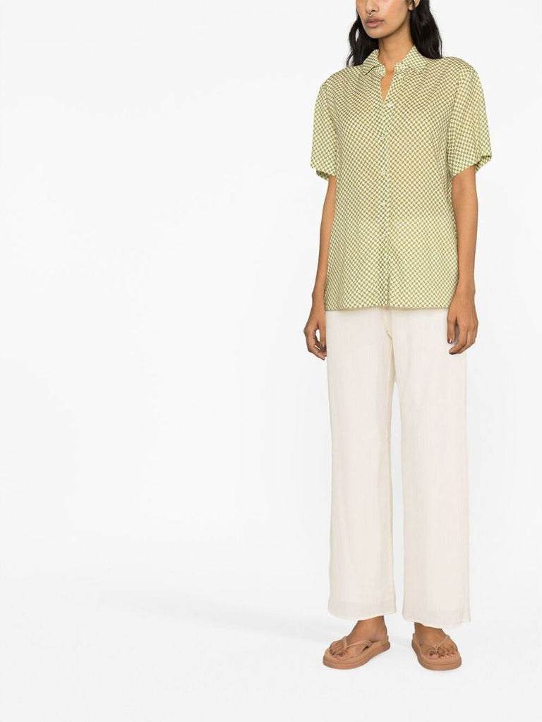 Green Checkerboard Cotton Print Shirt